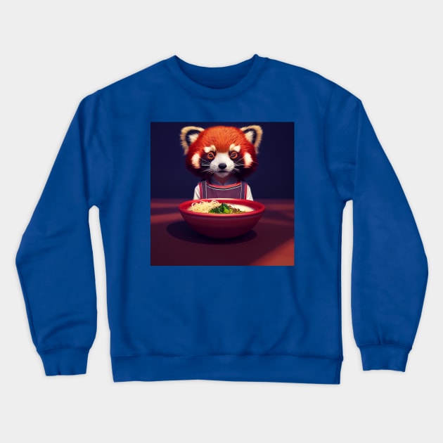 Kawaii Red Panda Eating Ramen Crewneck Sweatshirt by Grassroots Green